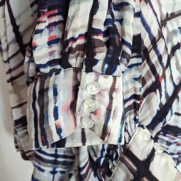 Parker Silk abstract pattern jabea ruffle collar blouse size XS @Z - Picture 4 of 10